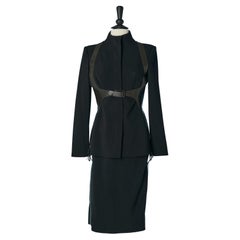 Black wool and leather " bondage" skirt suit ALEXANDER MCQUEEN