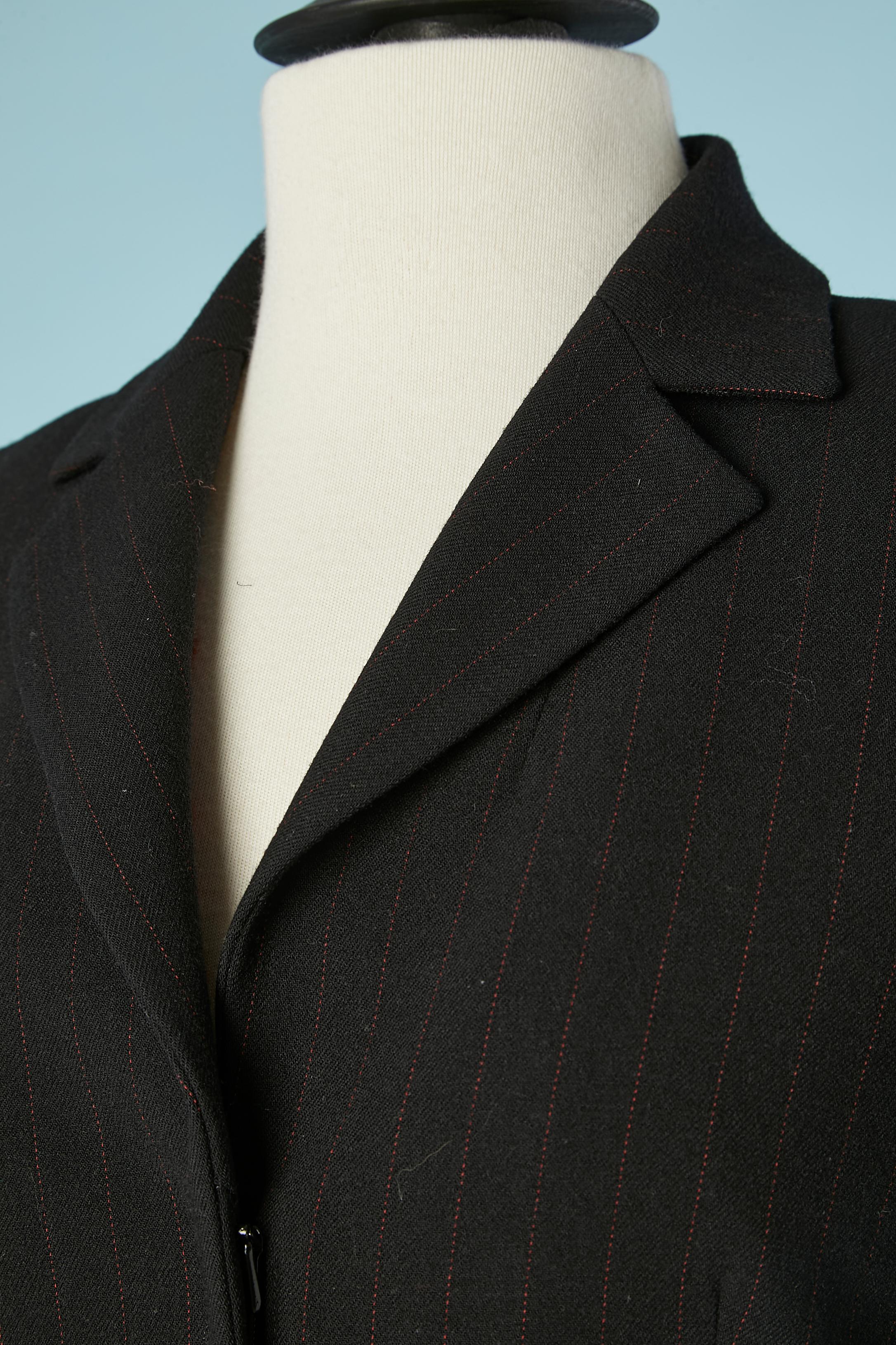 Black wool and red pin-stripe trouser-suit and fur vest Gianfranco Ferré Studio In Excellent Condition For Sale In Saint-Ouen-Sur-Seine, FR
