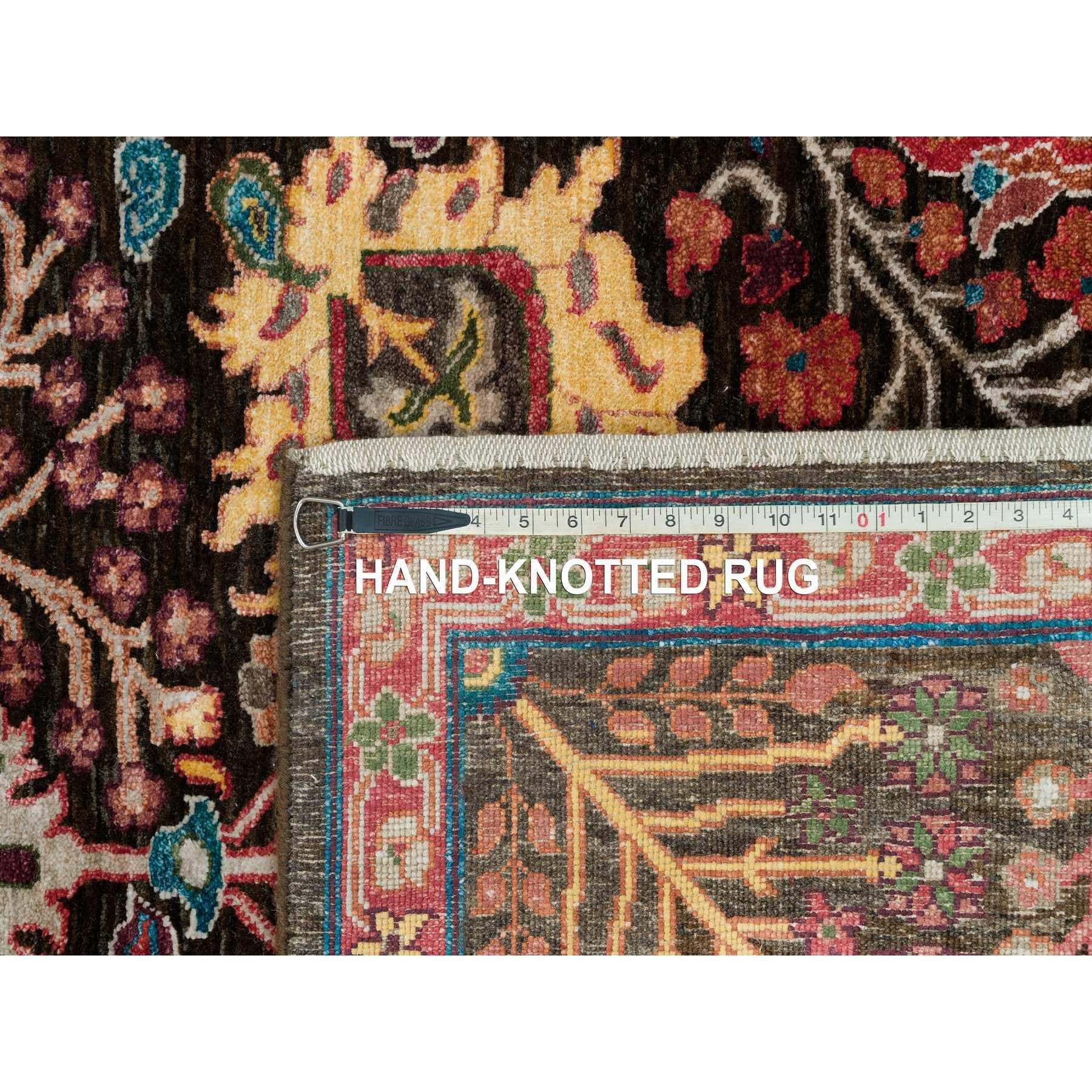 Black Wool and Silk Hand Knotted Tabriz Vase Fine Oriental Rug 9'1