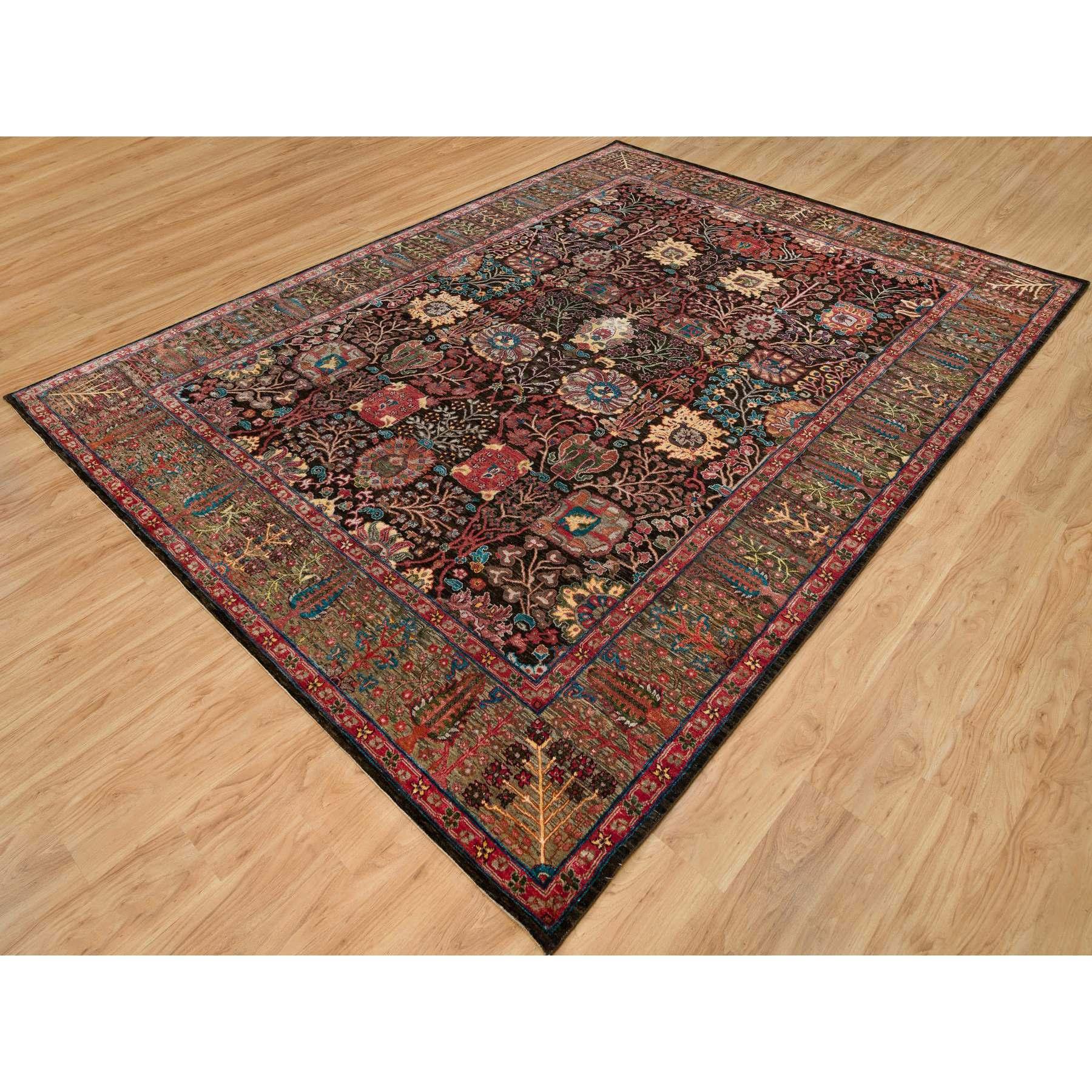 Indian Black Wool and Silk Hand Knotted Tabriz Vase Fine Oriental Rug 9'1