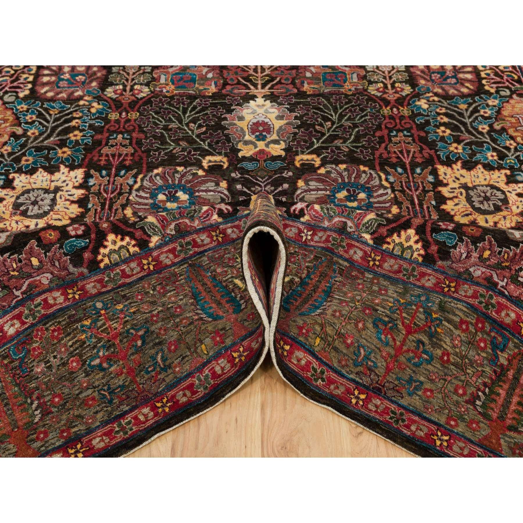 Black Wool and Silk Hand Knotted Tabriz Vase Fine Oriental Rug 9'1