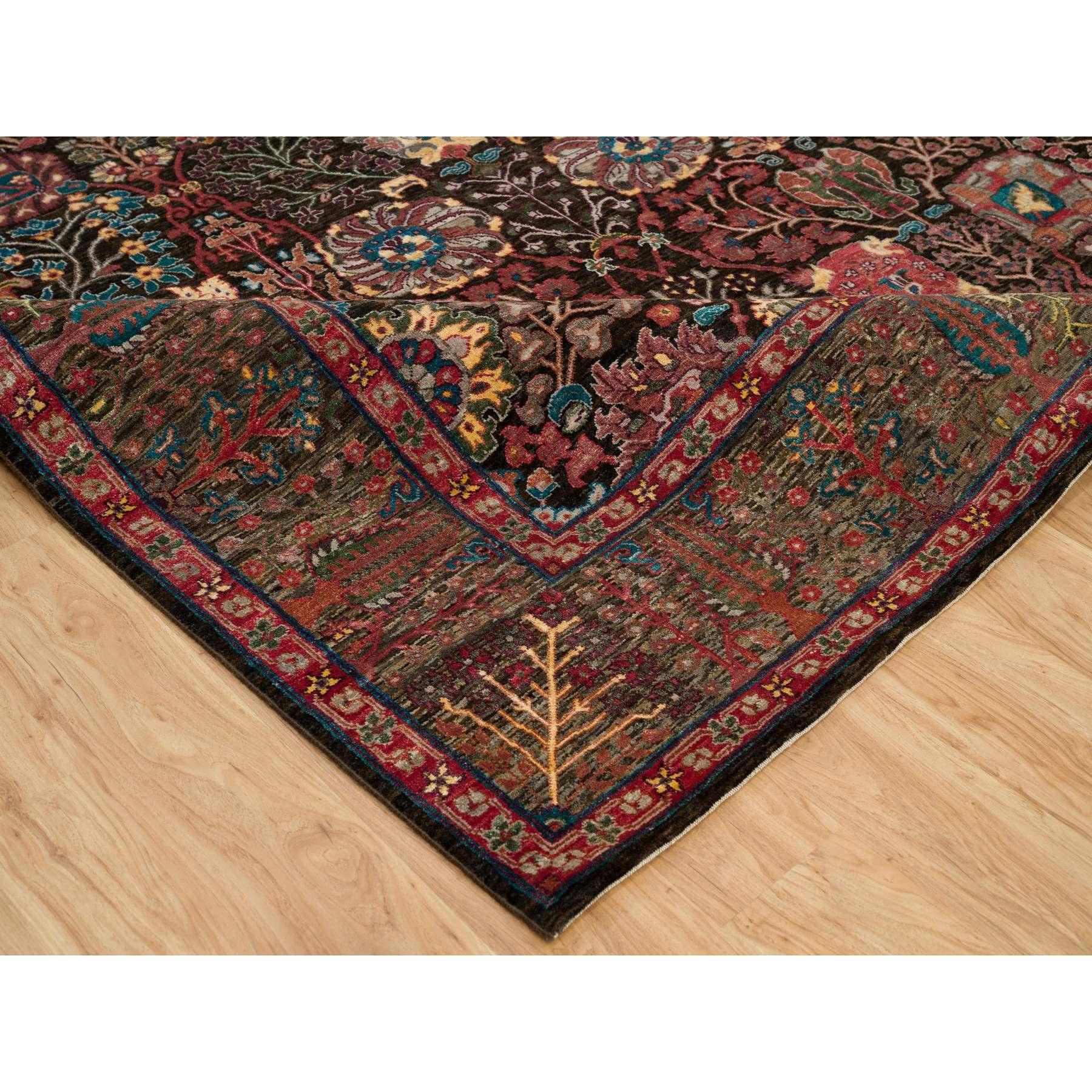 Contemporary Black Wool and Silk Hand Knotted Tabriz Vase Fine Oriental Rug 9'1