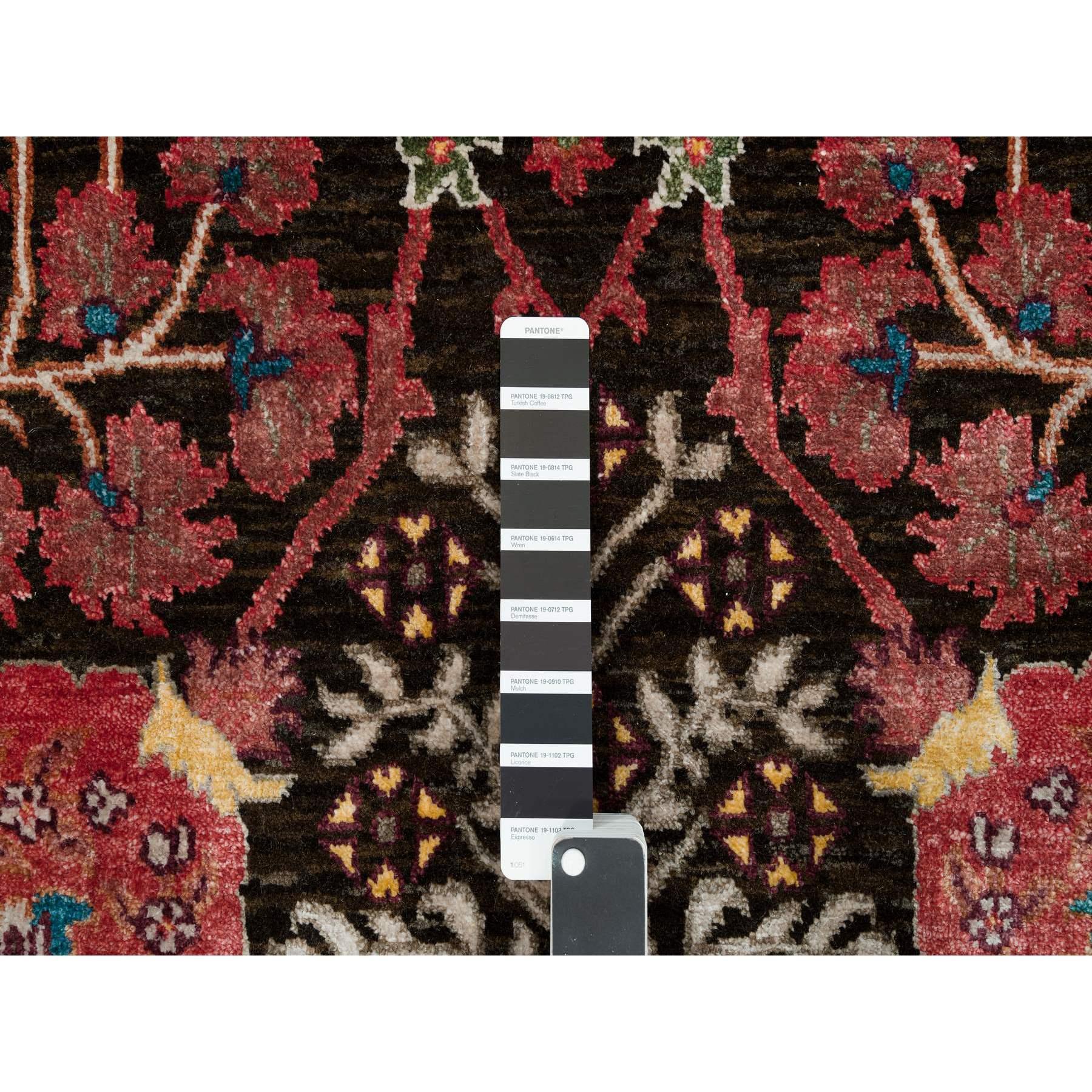 Black Wool and Silk Hand Knotted Tabriz Vase Fine Oriental Rug 9'1