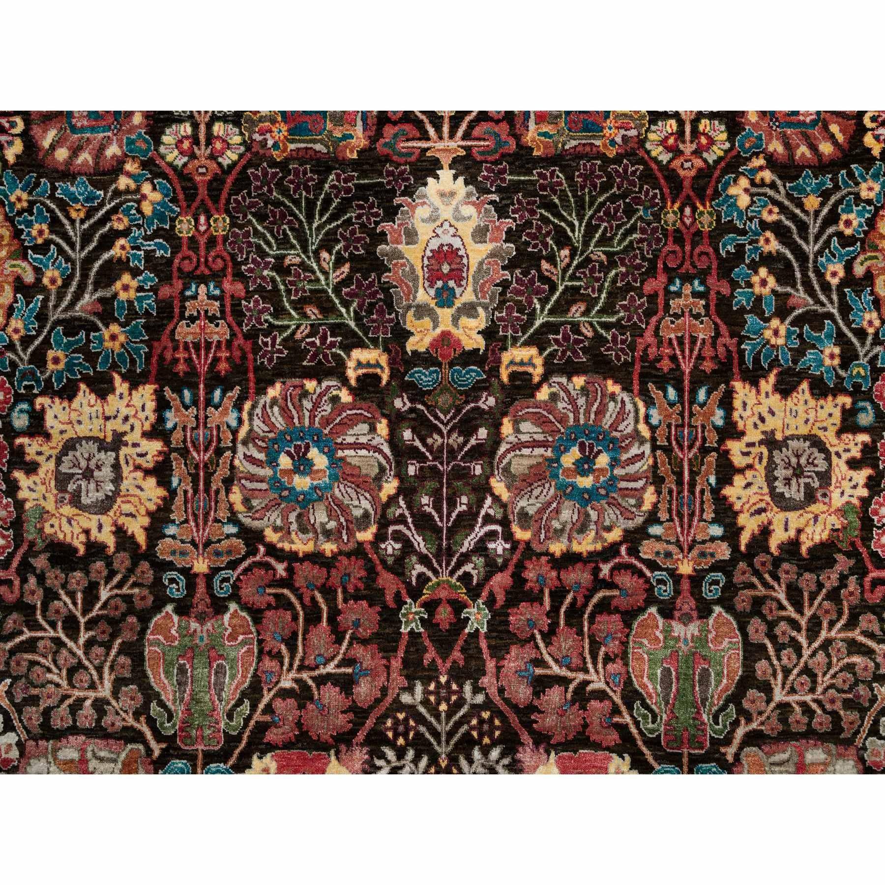 Black Wool and Silk Hand Knotted Tabriz Vase Fine Oriental Rug 9'1