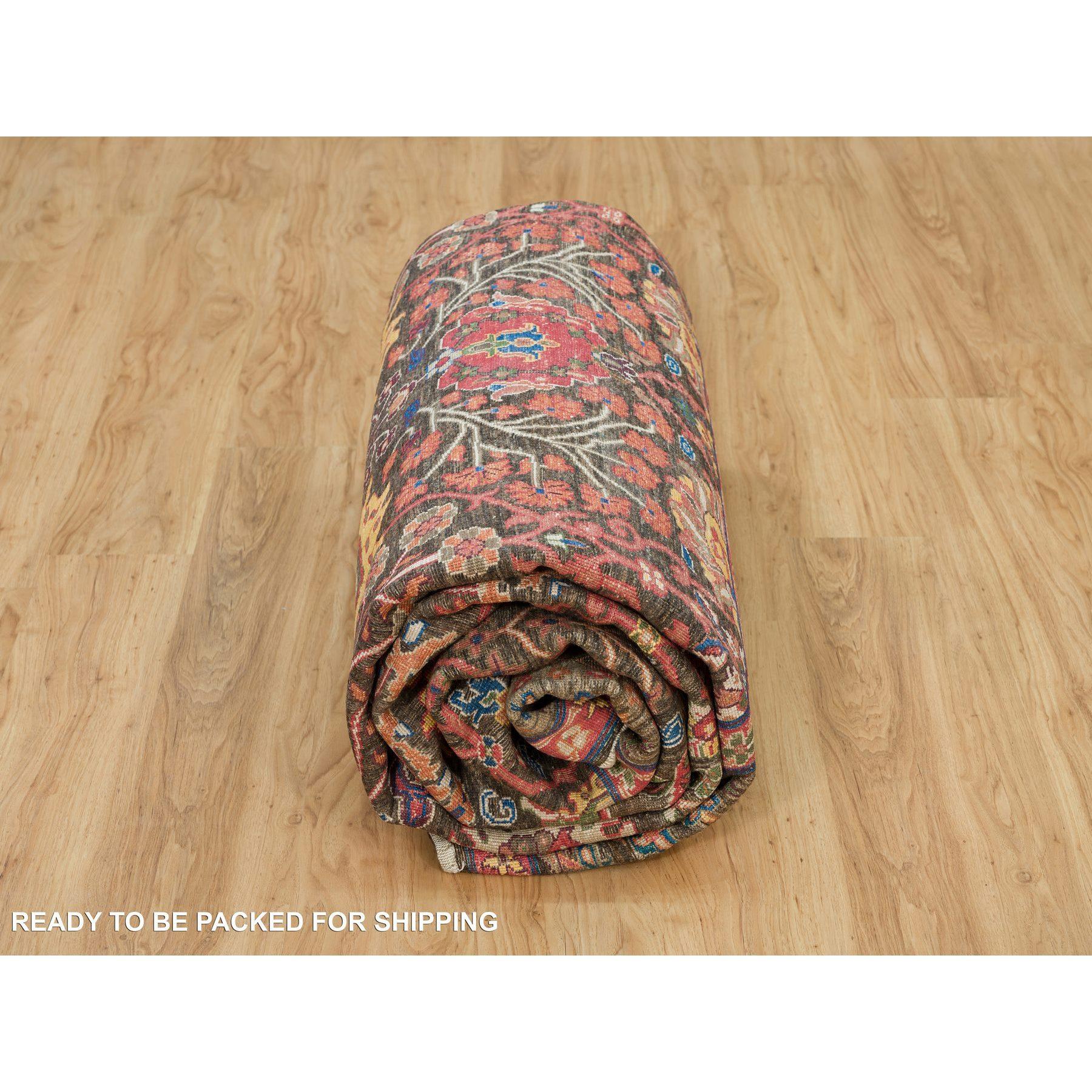 Black Wool and Silk Hand Knotted Tabriz Vase Fine Oriental Rug 9'1