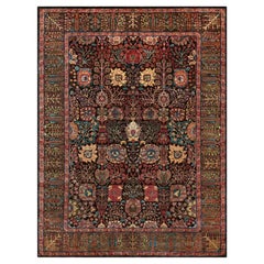 Black Wool and Silk Hand Knotted Tabriz Vase Fine Oriental Rug 9'1" x 12'0"