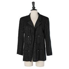 Black wool and silk jacket with black silk chiffon ribbon appliqué Chanel 