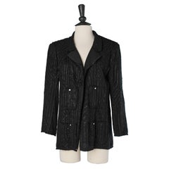 Black wool and silk jacket with black silk chiffon ribbon appliqué Chanel