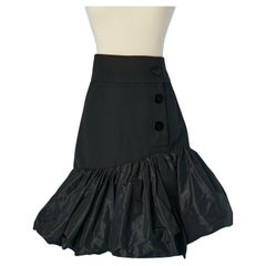 Vintage Black wool and silk skirt with ruffles Yves Saint Laurent Rive Gauche Circa 1990