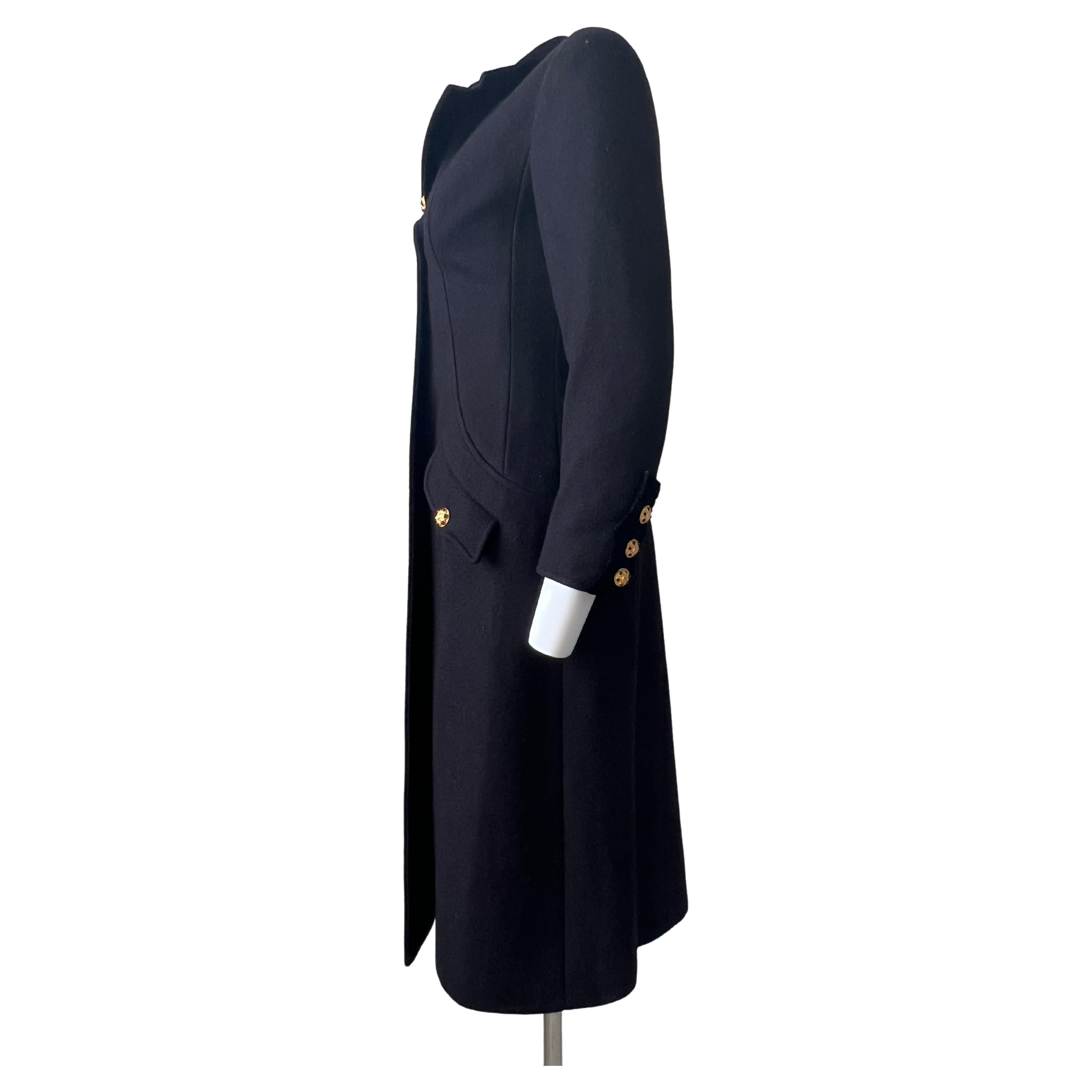 Black Wool and Velvet  Officier Coat, Gripoix Jewels Buttons, Chanel  1996 A  For Sale 8