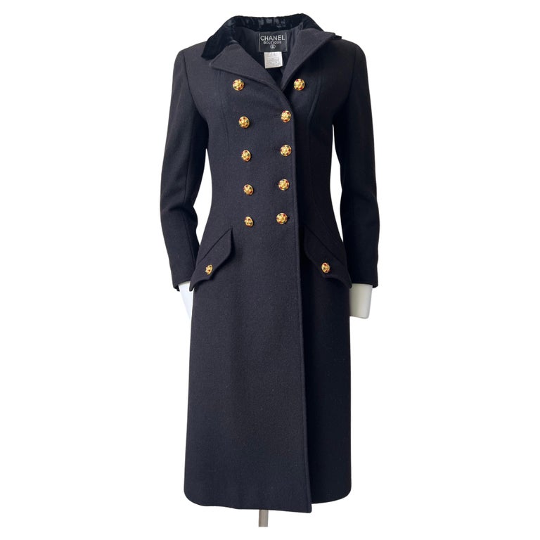 Black Wool and Velvet Officier Coat, Gripoix Jewels Buttons, Chanel ...