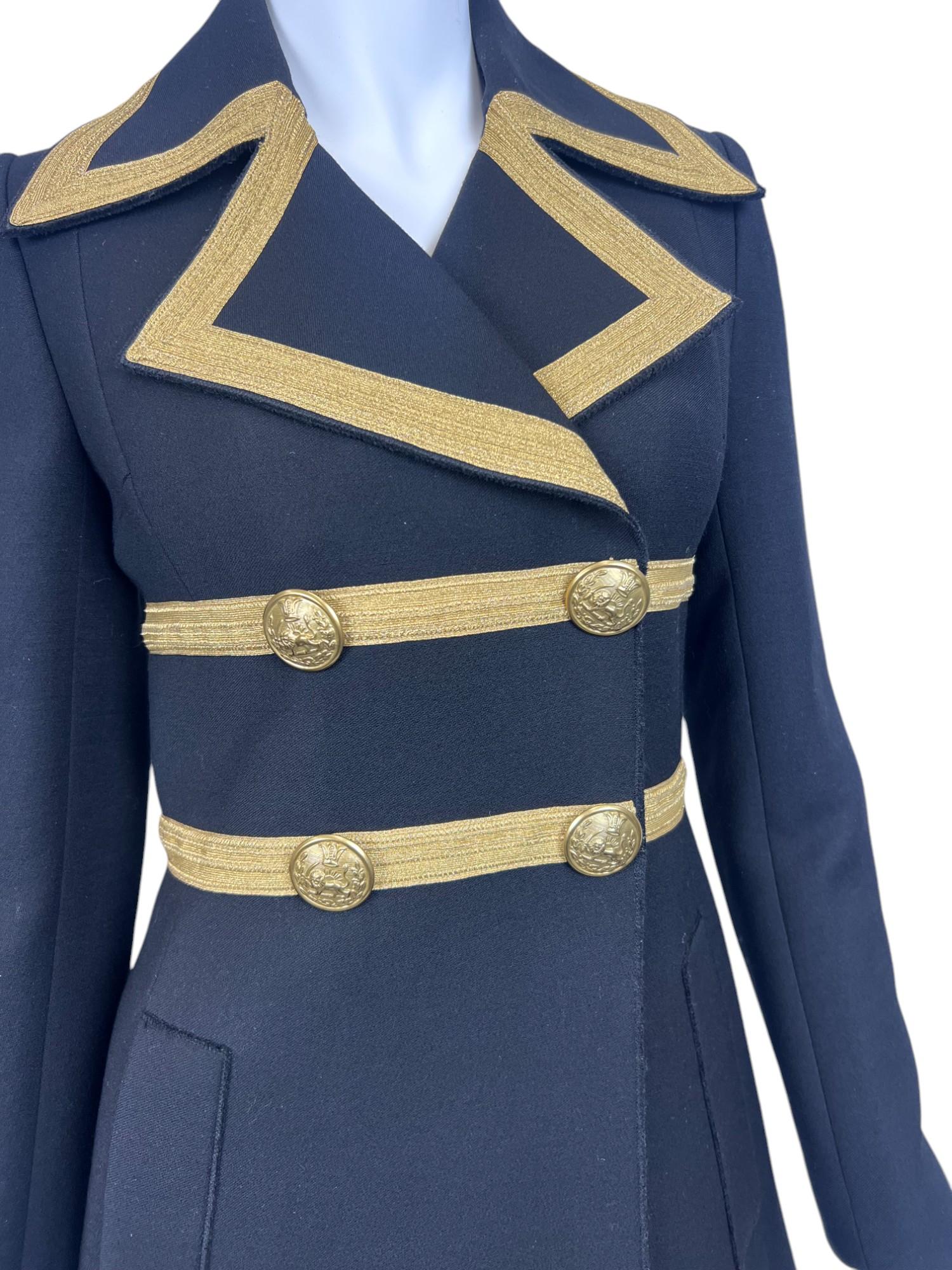 Cappotto in lana nera stile militare con rifiniture metalliche Sz: IT 40 in vendita 7