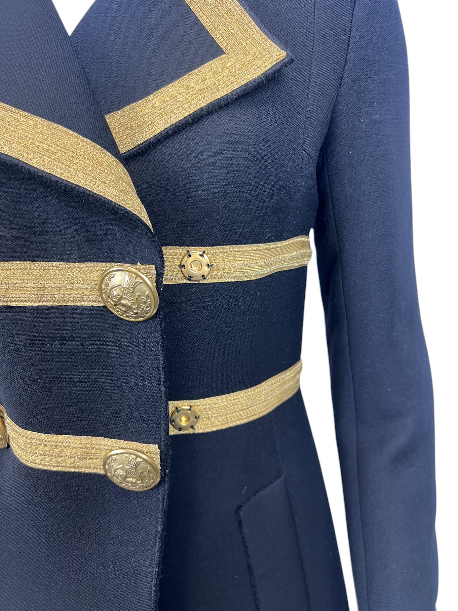 Cappotto in lana nera stile militare con rifiniture metalliche Sz: IT 40 in vendita 8