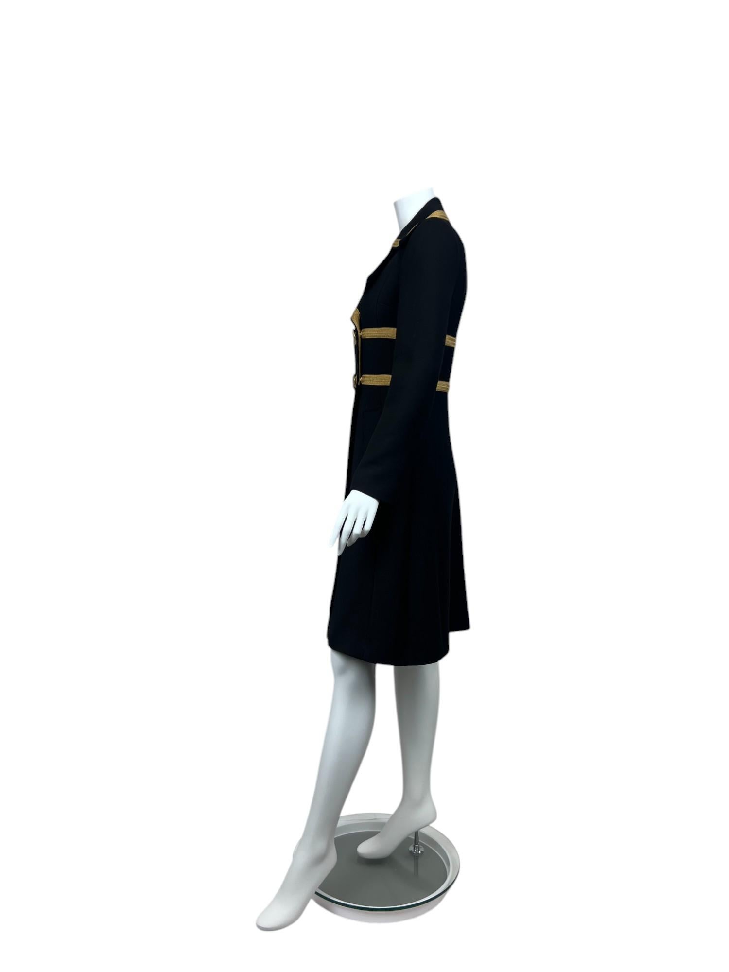 Cappotto in lana nera stile militare con rifiniture metalliche Sz: IT 40 in vendita 1