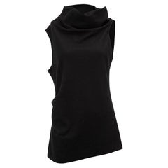 Used Black Wool Asymmetric High Neck Sleeveless Top Size L