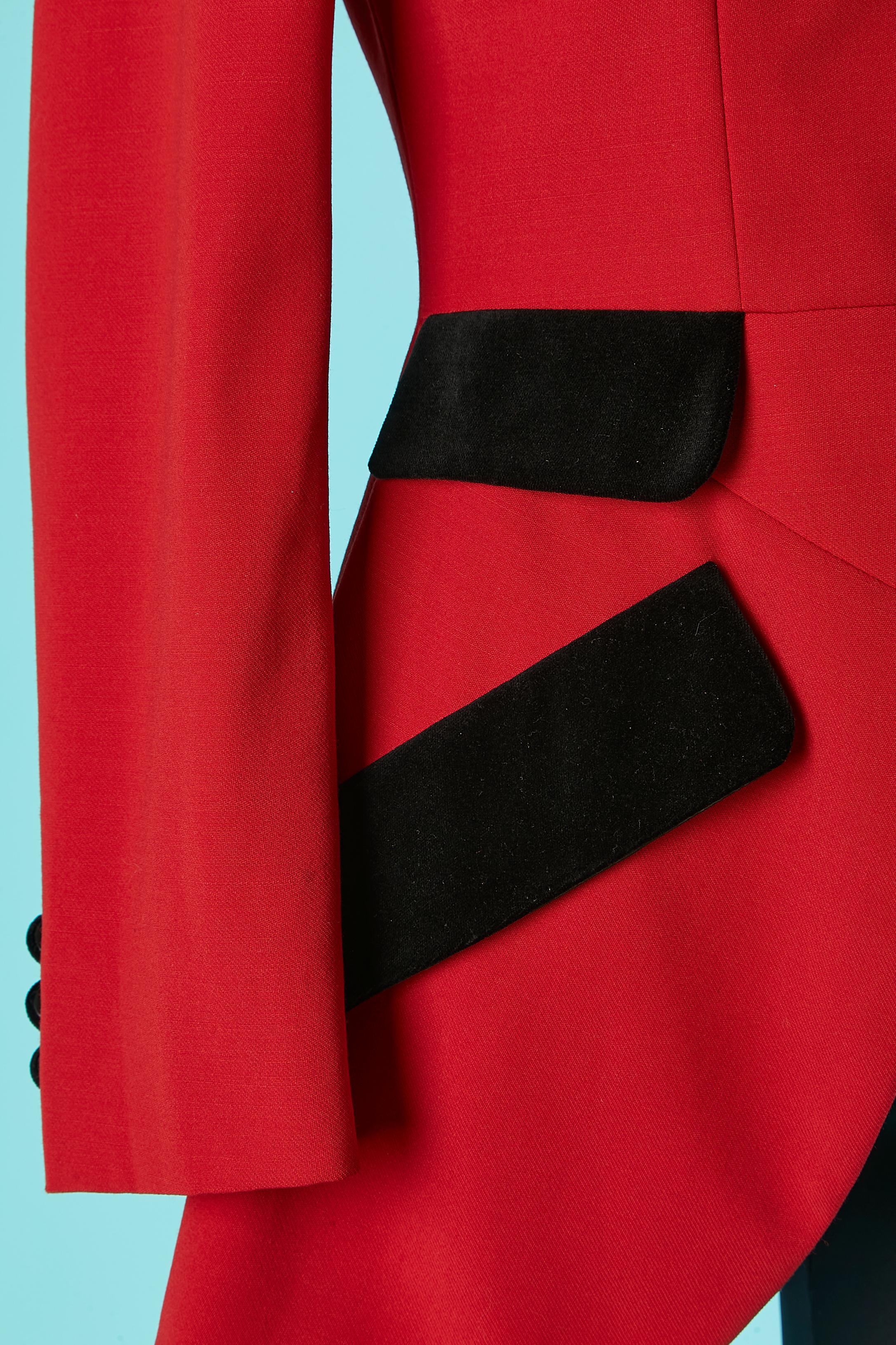 Red Black wool blazer with black velvet buttons and flap pocket Moschino Cheap&Chic  For Sale