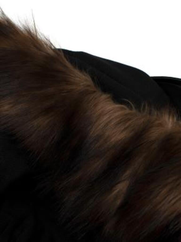 Black Wool Blend Short Sleeve Coat with Faux Fur Trim For Sale 1