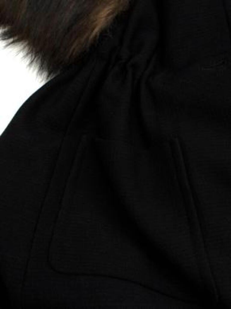 Black Wool Blend Short Sleeve Coat with Faux Fur Trim For Sale 2