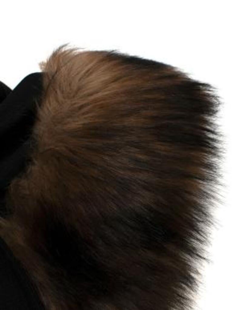 Black Wool Blend Short Sleeve Coat with Faux Fur Trim For Sale 3
