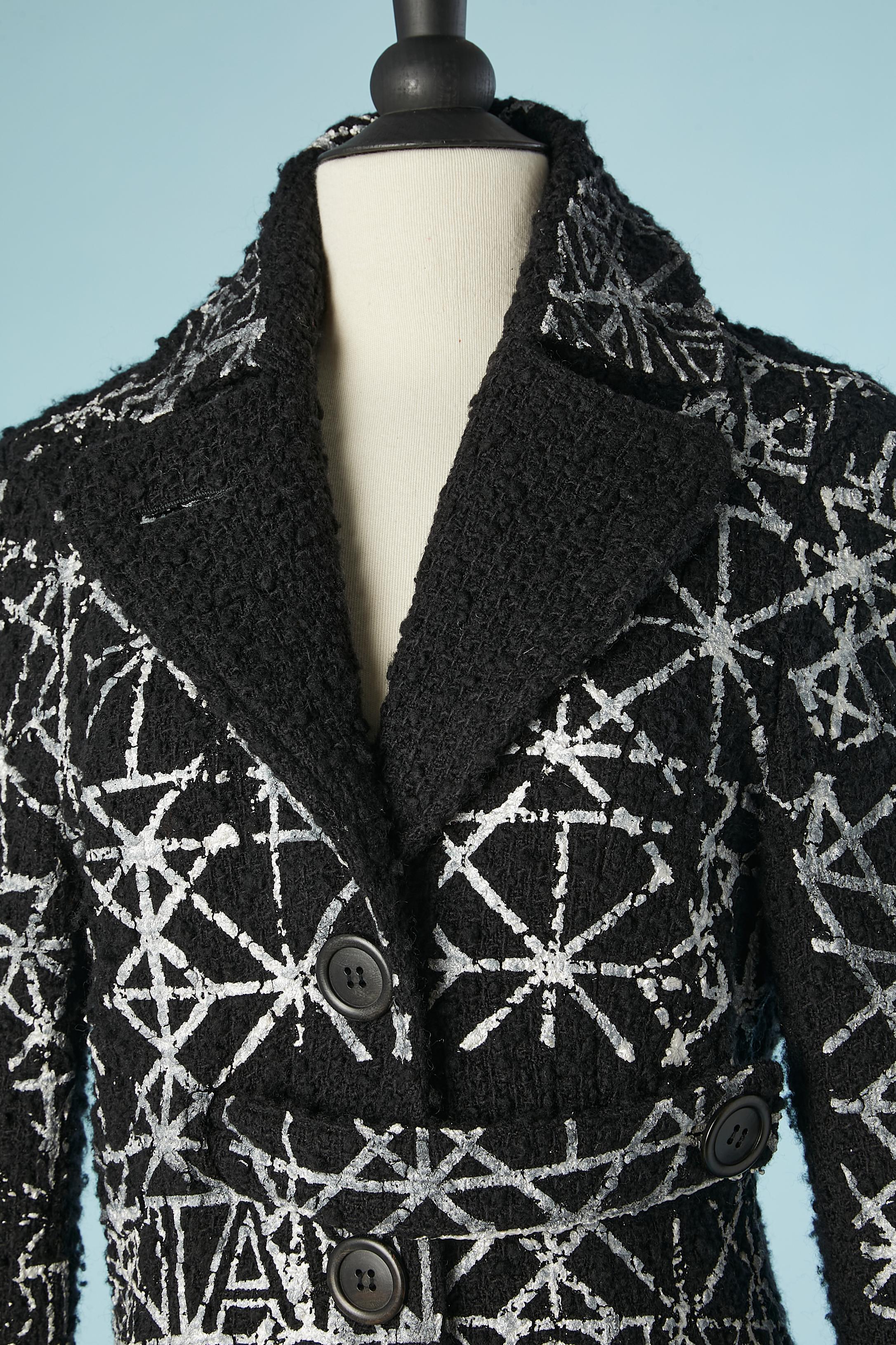 Women's Black wool bouclette jacket with silver paint appliqué Christian Lacroix Jeans  For Sale