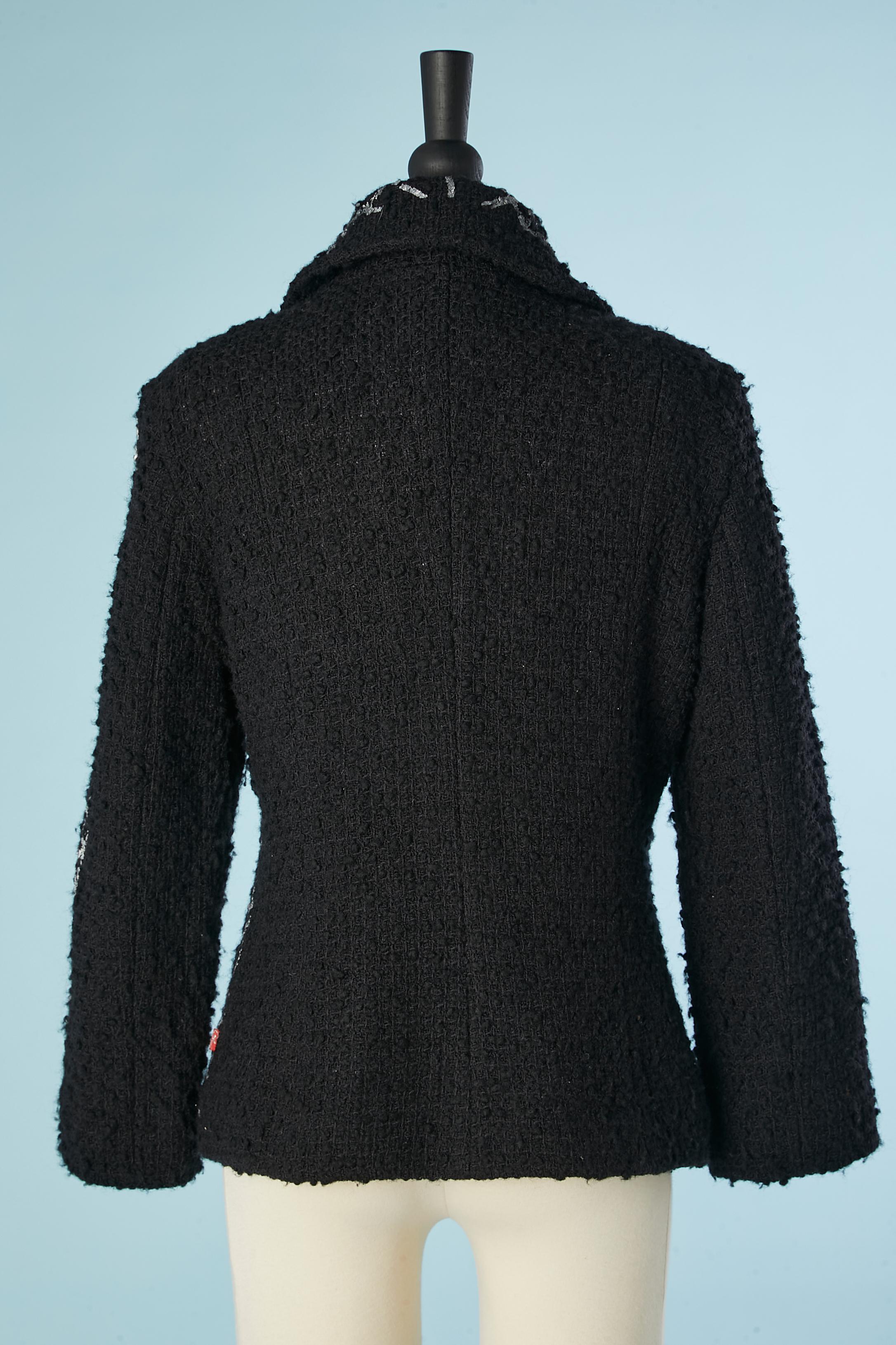 Black wool bouclette jacket with silver paint appliqué Christian Lacroix Jeans  For Sale 2