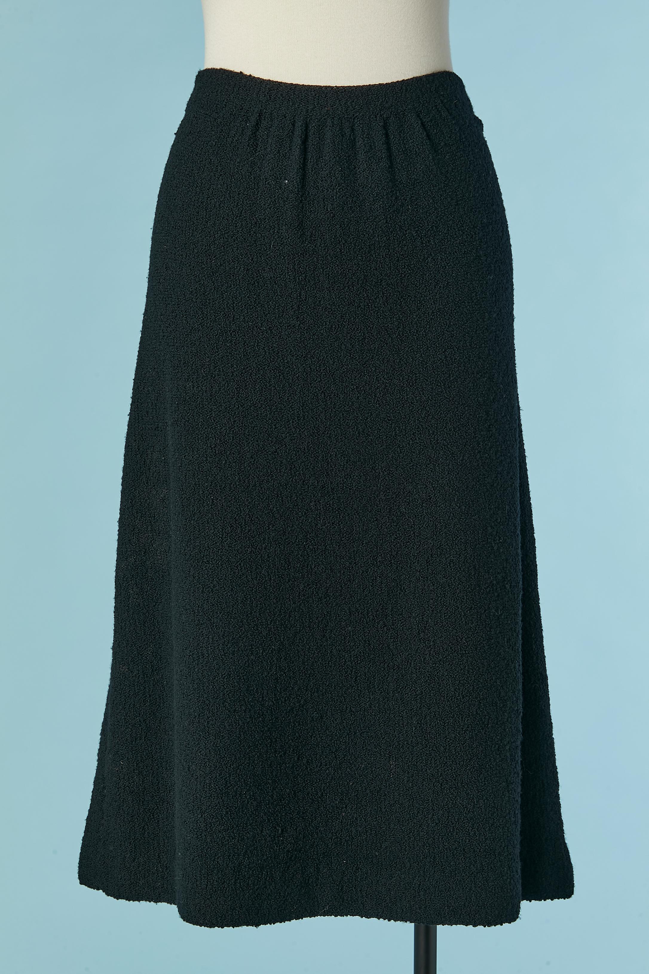 Black wool bouclette skirt-suit with black&white braid piping and bow ADOLFO For Sale 3