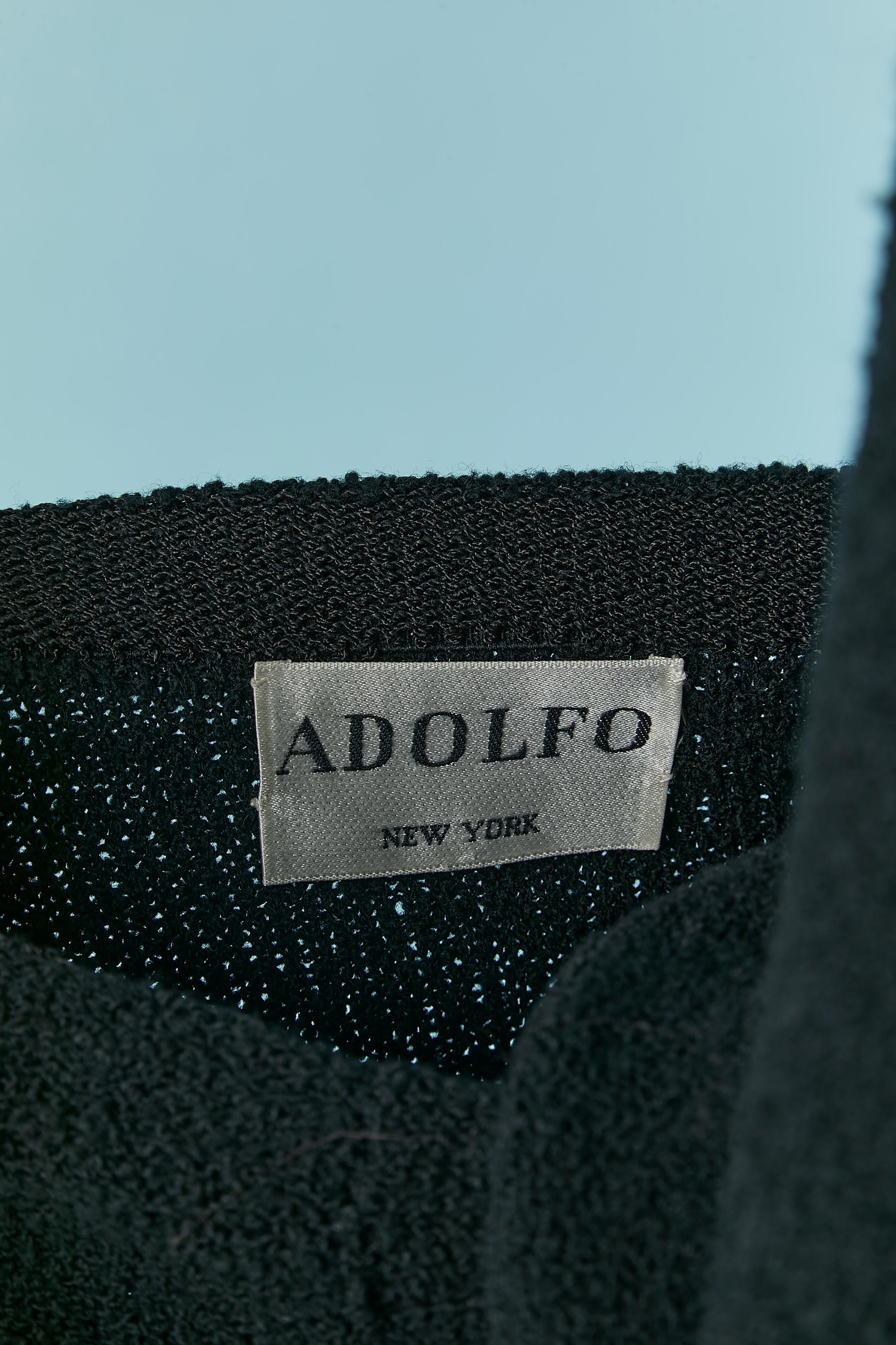 Black wool bouclette skirt-suit with black&white braid piping and bow ADOLFO For Sale 4