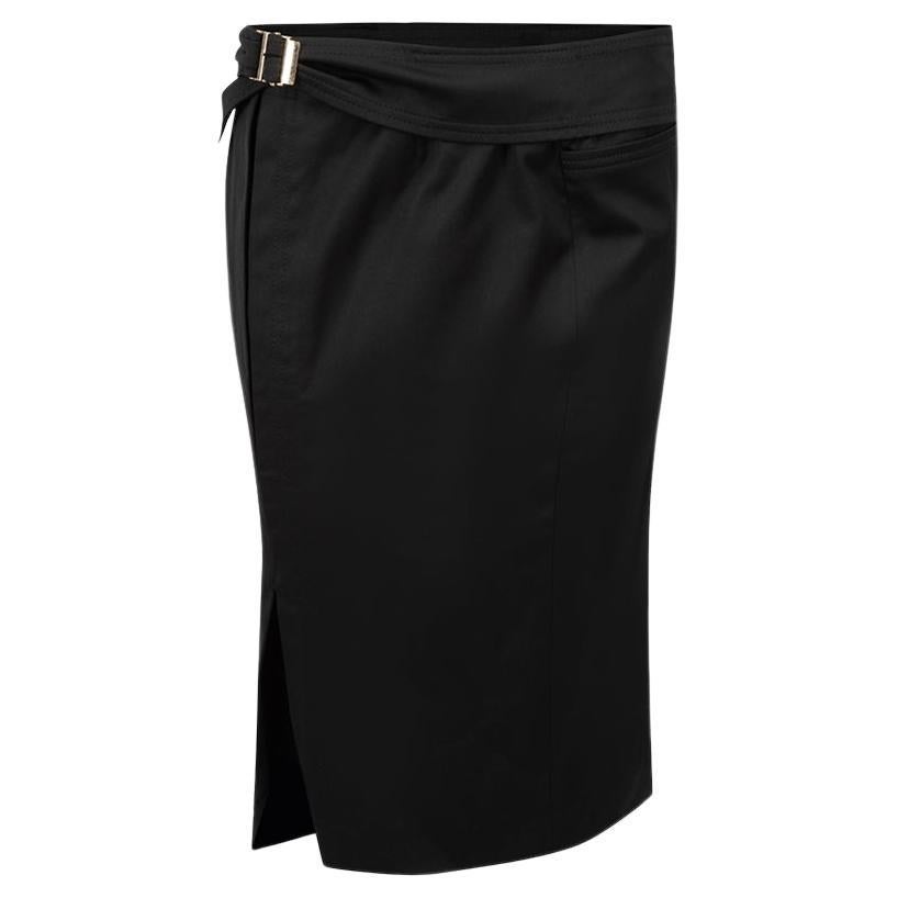 Black Wool Buckle Pencil Skirt Size S For Sale