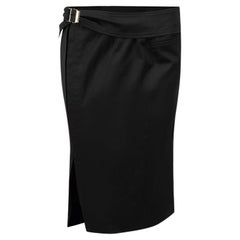 Black Wool Buckle Pencil Skirt Size S