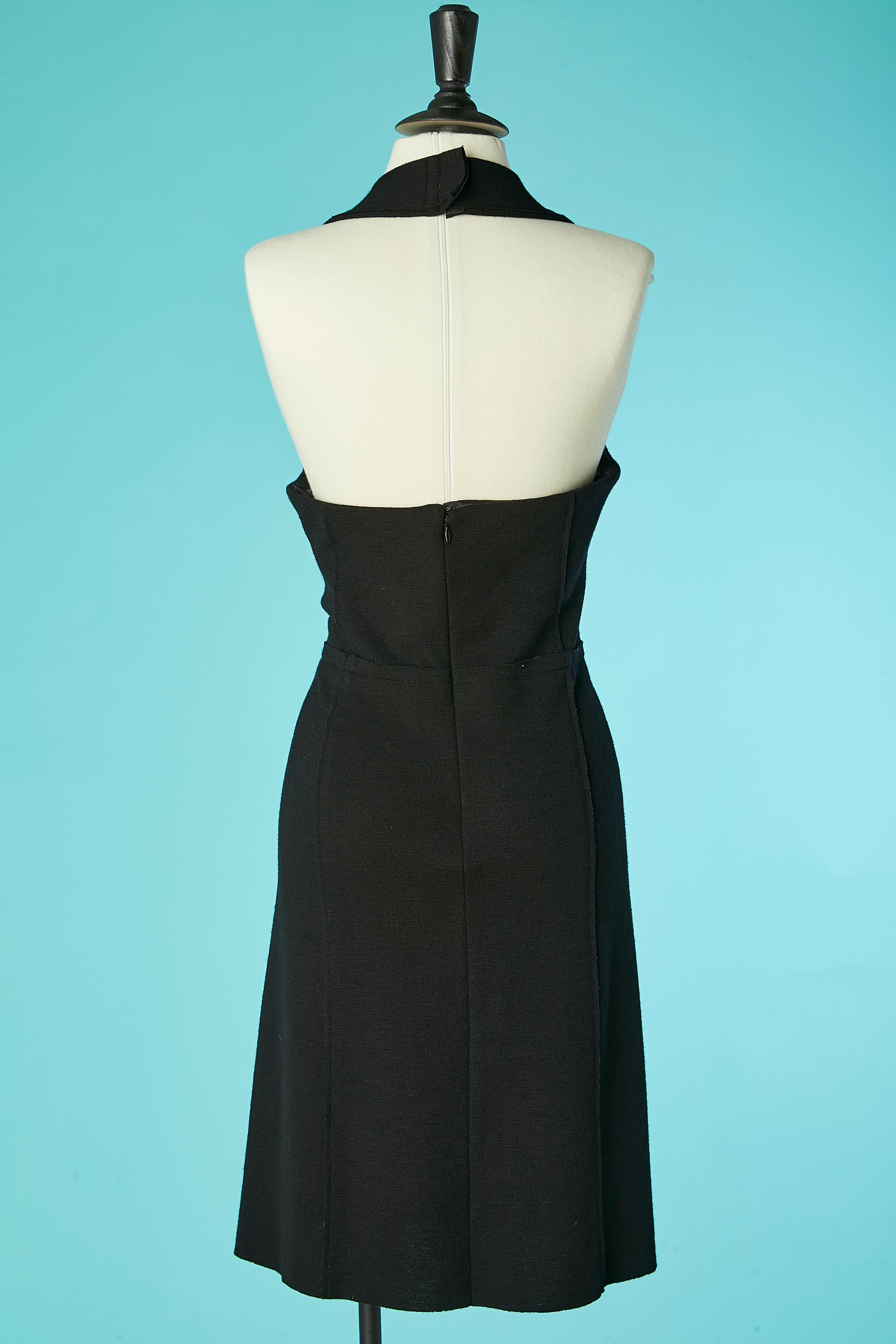 Black wool bustier cocktail dress with rhinestone neckline Sonia Rykiel  For Sale 1