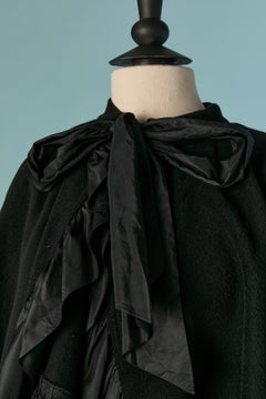 Black wool cape with taffeta ruffle edge YVES SAINT LAURENT Rive Gauche