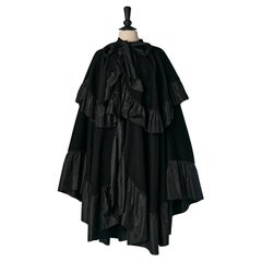 Black wool cape with taffeta ruffle edge YVES SAINT LAURENT Rive Gauche