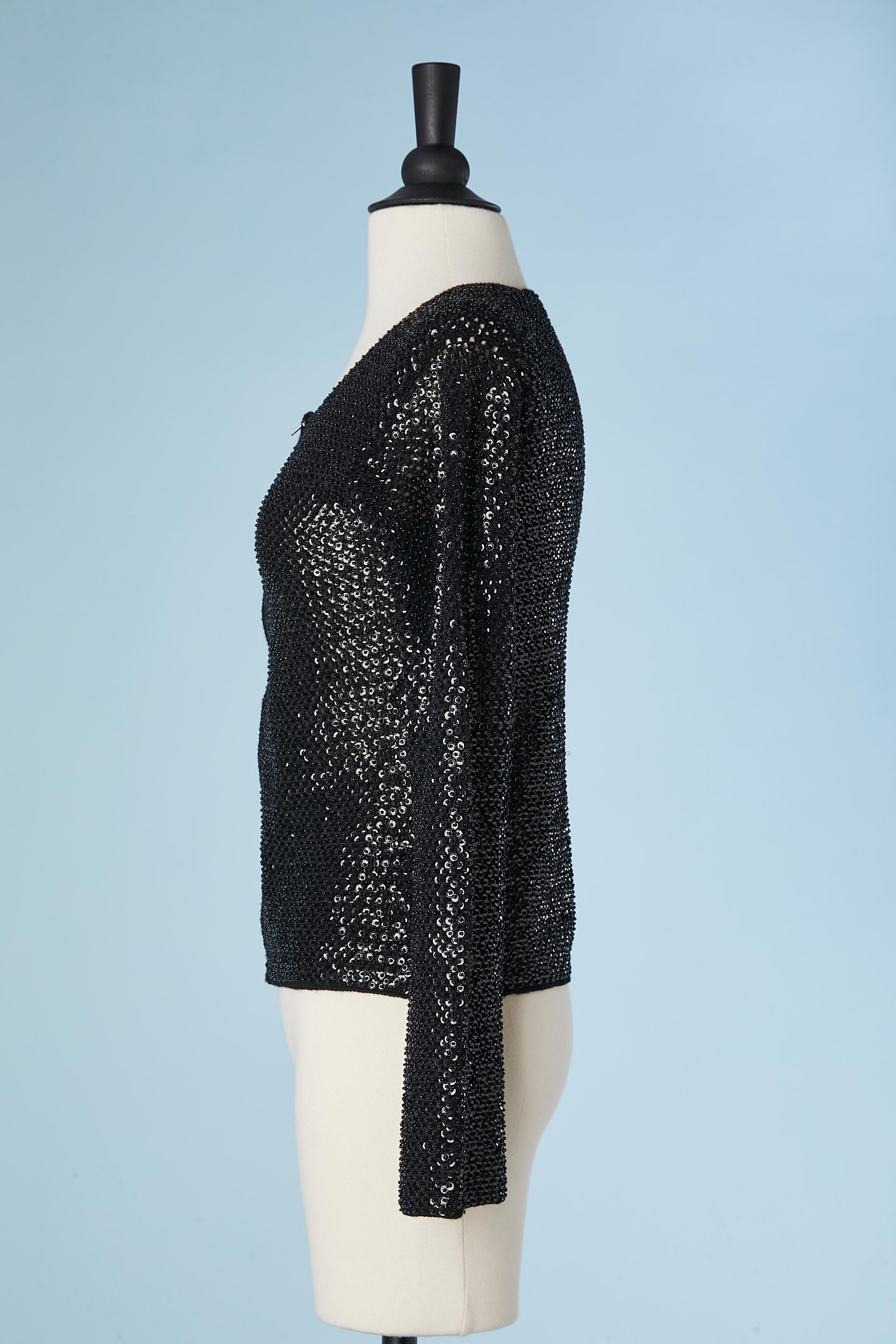 Black wool cardigan covered with black sequins and beads Dolce & Gabbana  For Sale 1