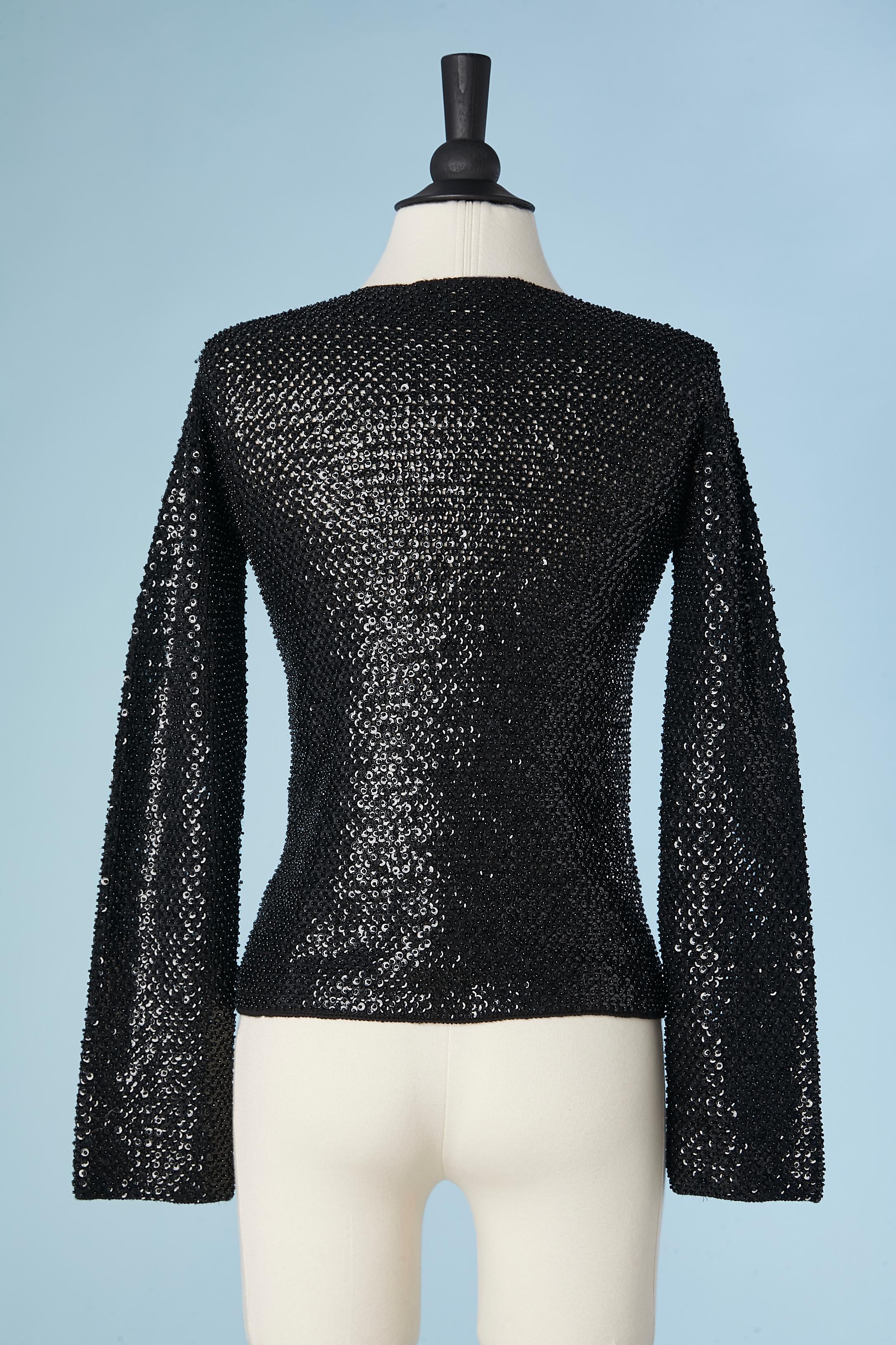 Black wool cardigan covered with black sequins and beads Dolce & Gabbana  For Sale 2