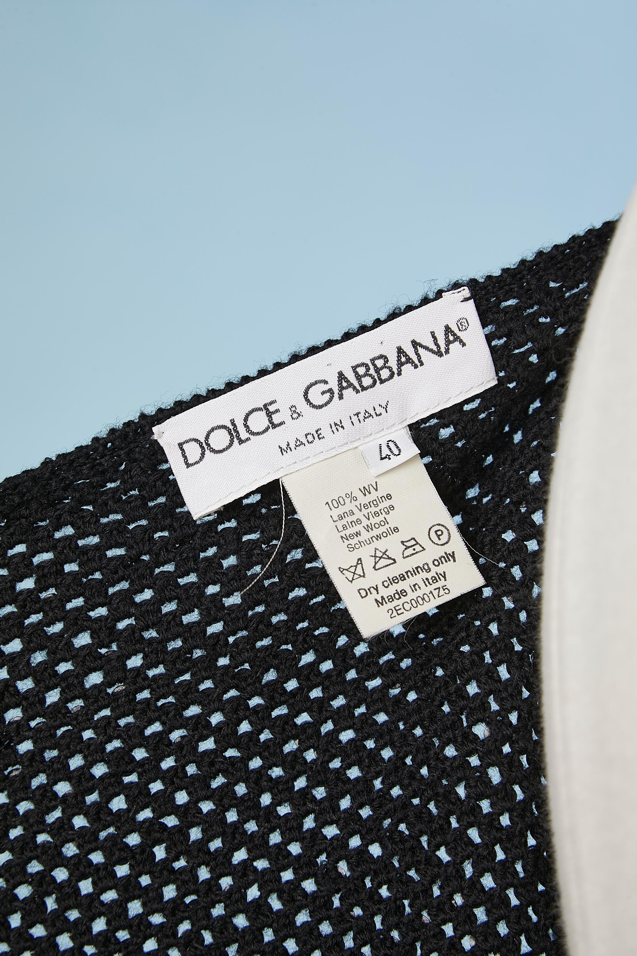 Schwarze Wollstrickjacke mit schwarzen Pailletten und Perlen besetzt Dolce & Gabbana  im Angebot 3