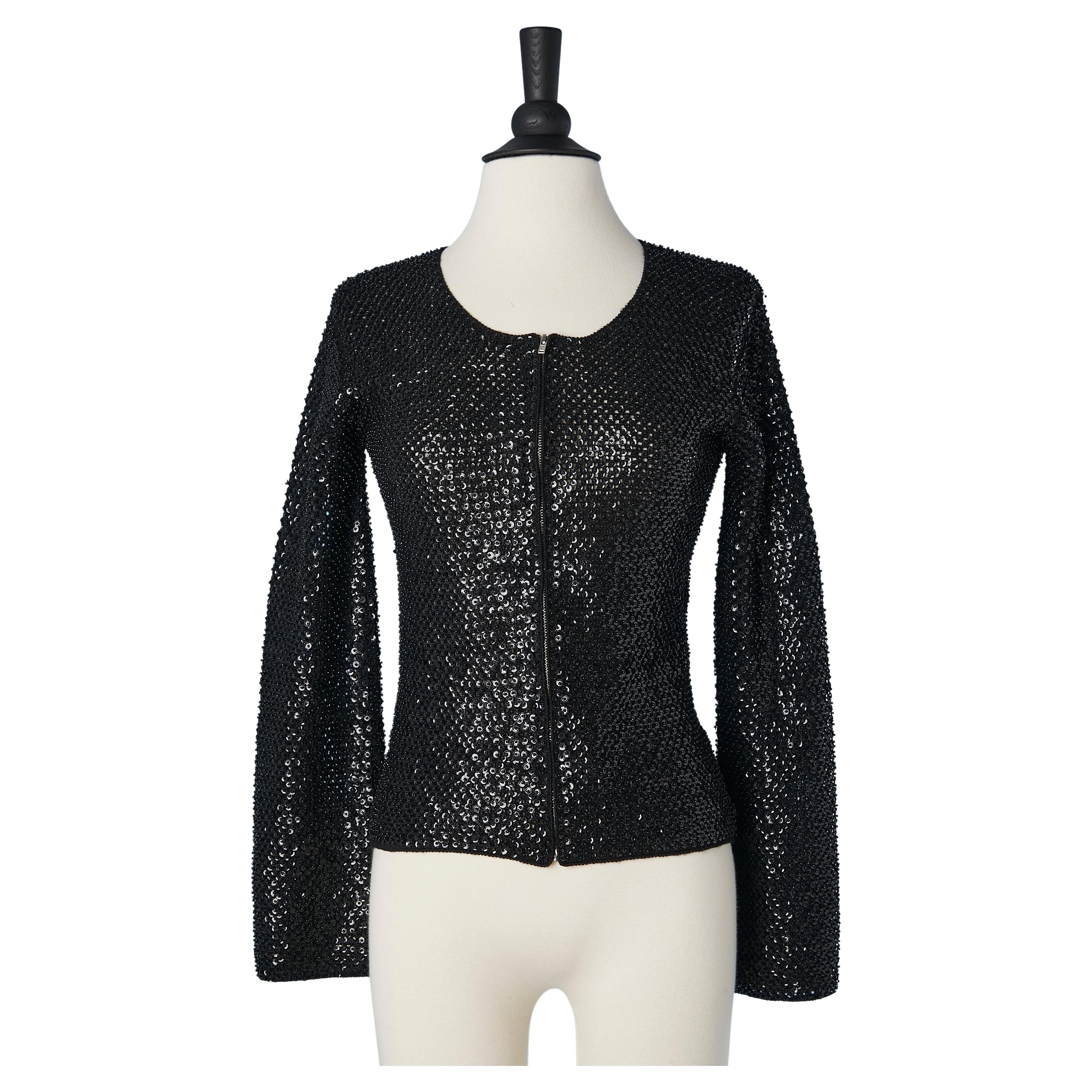 Black wool cardigan covered with black sequins and beads Dolce & Gabbana  For Sale