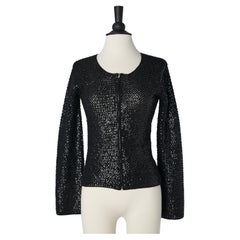 Cardigan en laine noire recouvert de sequins et de perles noires Dolce & Gabbana 