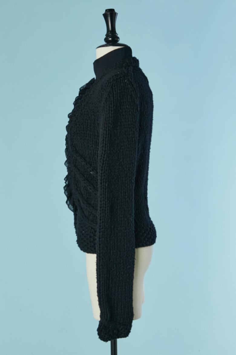 Black wool cardigan with black rayon ruffles on the front CHANEL im Angebot 1