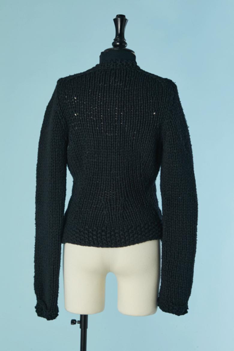 Black wool cardigan with black rayon ruffles on the front CHANEL im Angebot 2