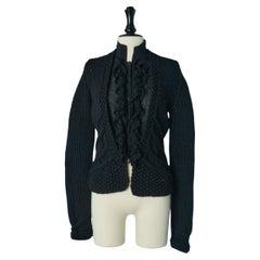 Black wool cardigan with black rayon ruffles on the front CHANEL