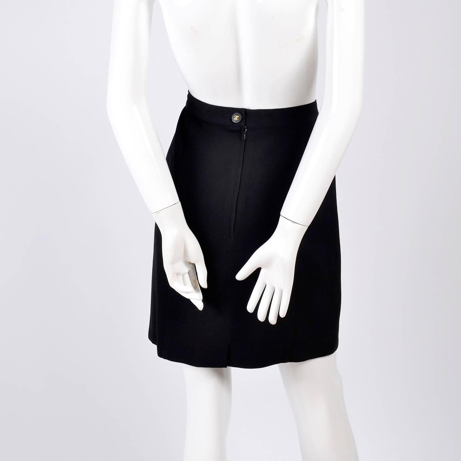 Black Wool Chanel Blazer and Skirt Suit Notched Collar Jacket In Excellent Condition In Portland, OR