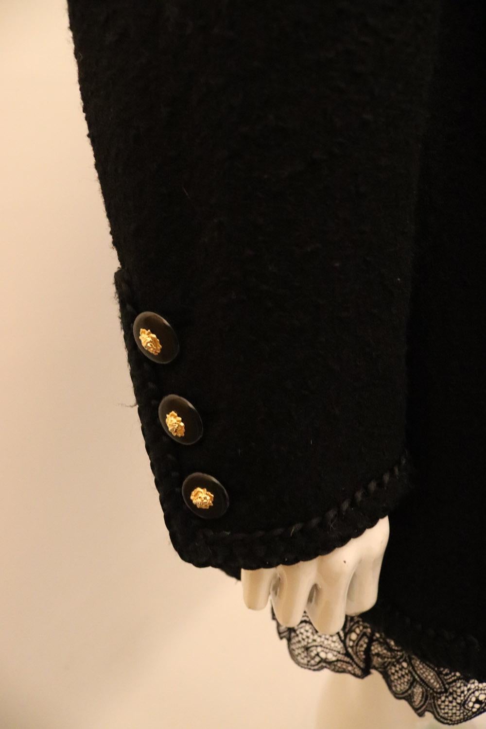 Women's or Men's Black Wool Chanel Style Jacket by Sartoria Verzola Milan For Sale