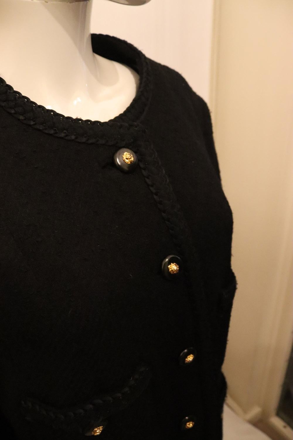 Black Wool Chanel Style Jacket by Sartoria Verzola Milan For Sale 1