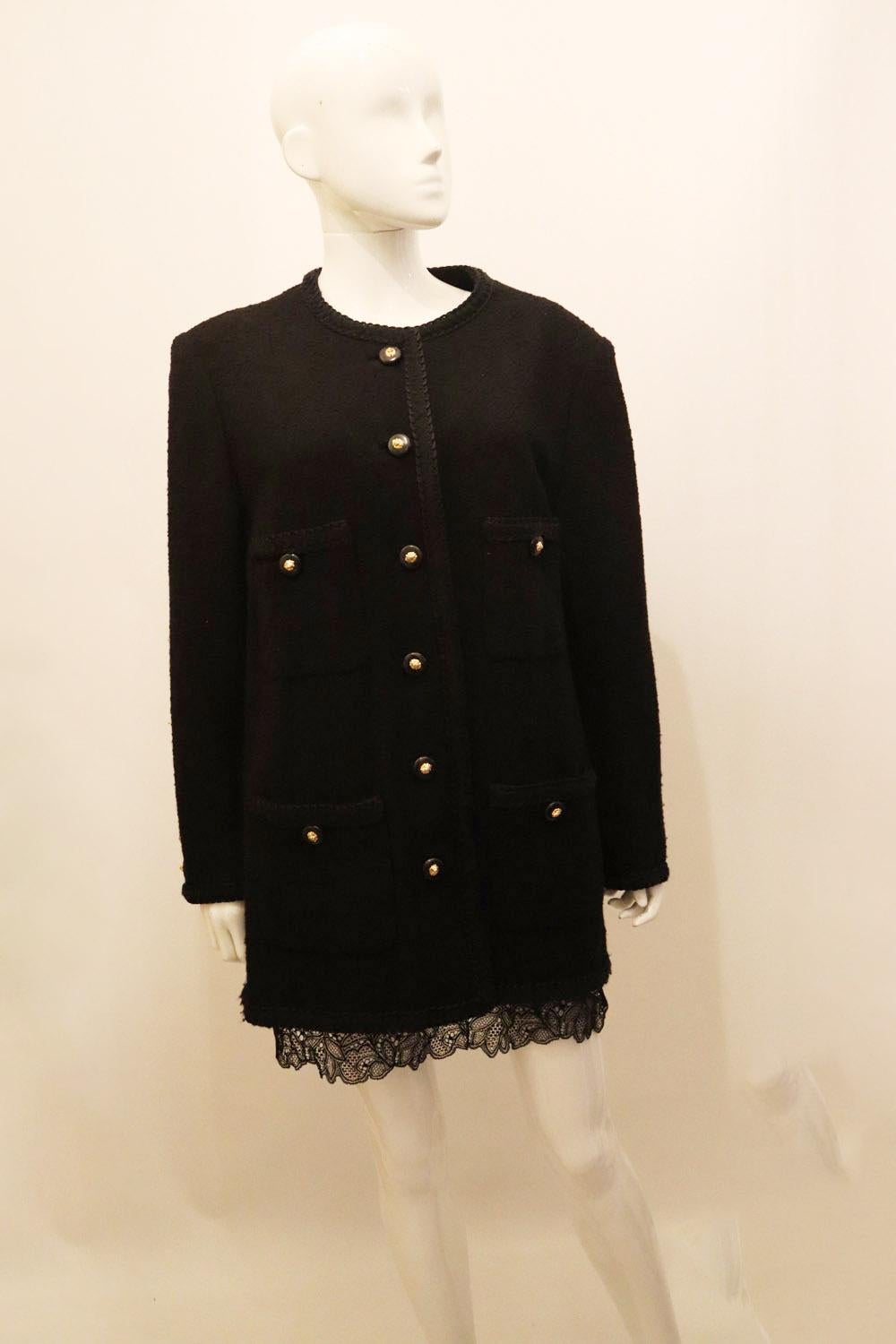 Black Wool Chanel Style Jacket by Sartoria Verzola Milan For Sale 2