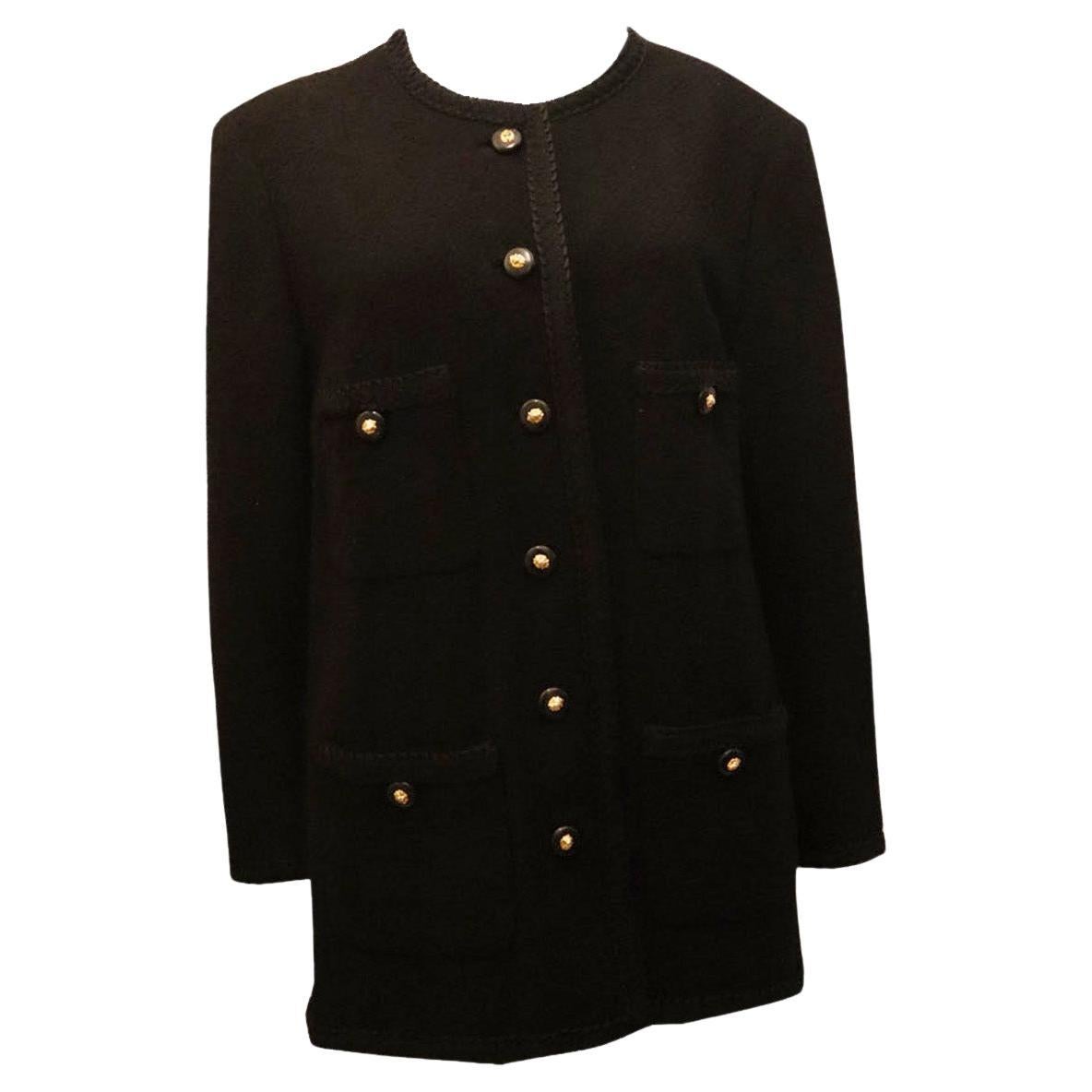 Black Wool Chanel Style Jacket by Sartoria Verzola Milan For Sale