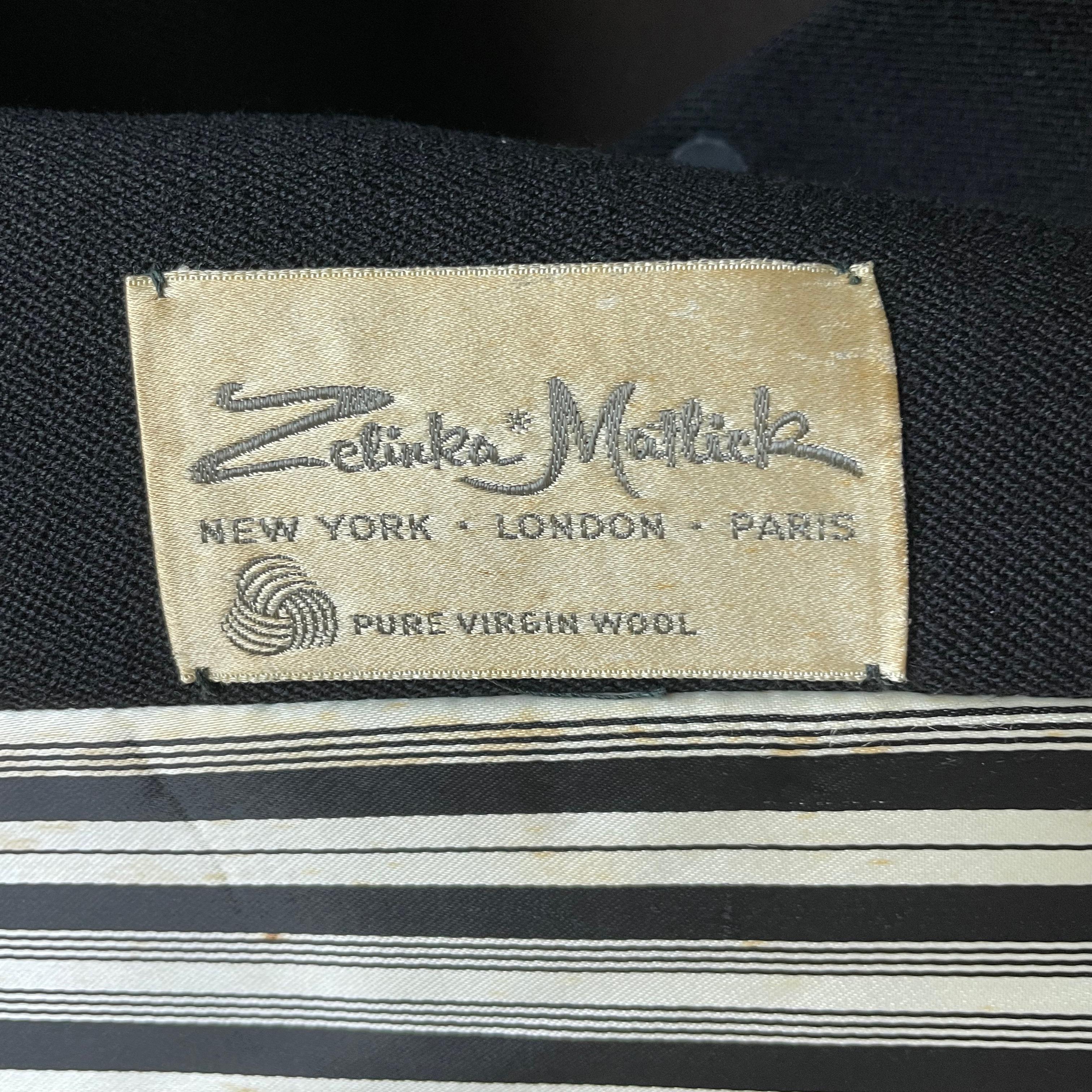 Black Wool Coat by Zelinka Matlick Vintage 1950s Tailored Military Style Collar For Sale 8