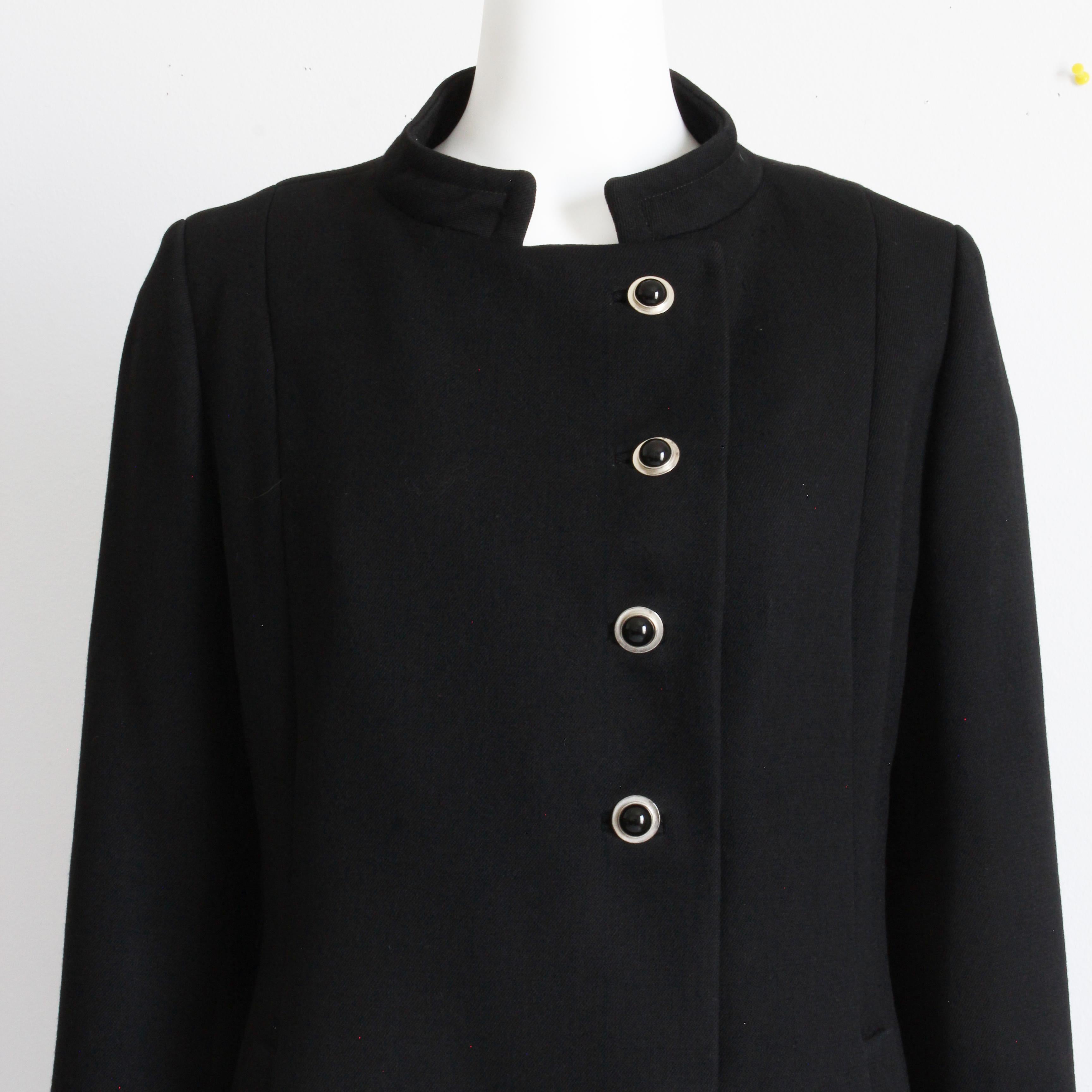 Black Wool Coat by Zelinka Matlick Vintage 1950s Tailored Military Style Collar In Good Condition For Sale In Port Saint Lucie, FL