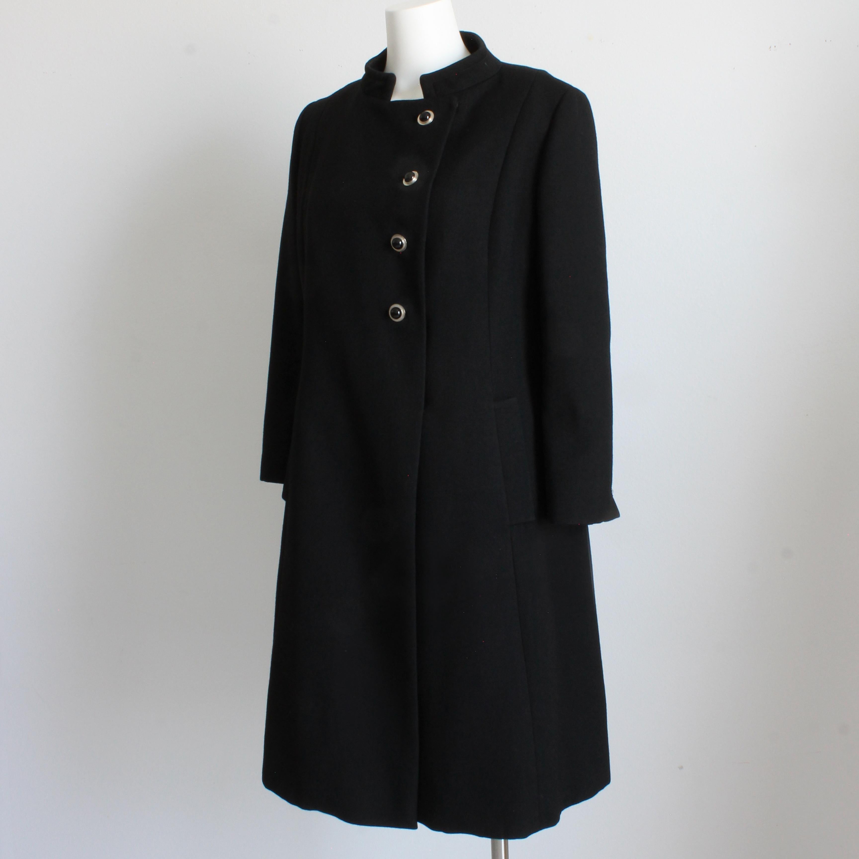 Women's Black Wool Coat by Zelinka Matlick Vintage 1950s Tailored Military Style Collar For Sale