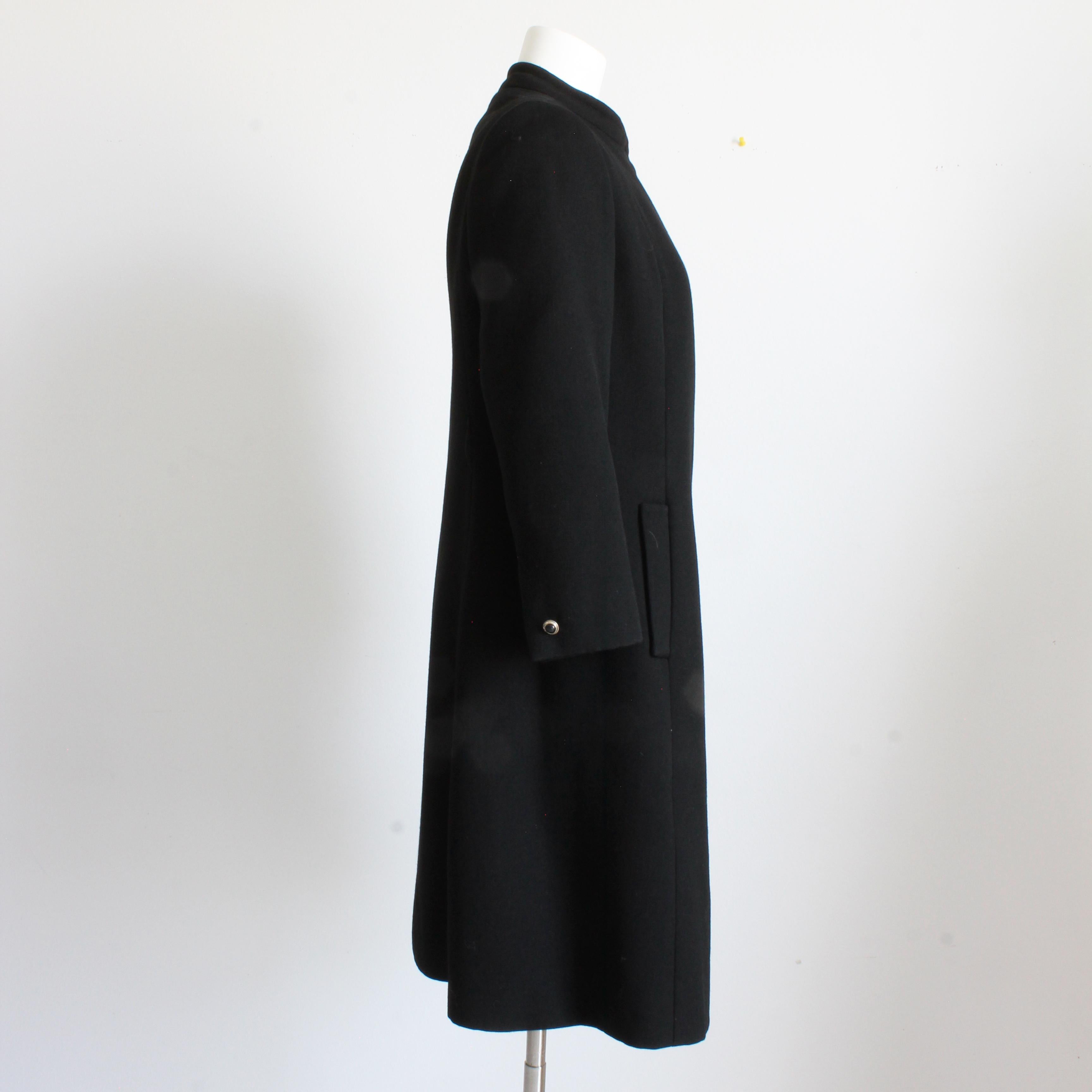 Black Wool Coat by Zelinka Matlick Vintage 1950s Tailored Military Style Collar For Sale 2