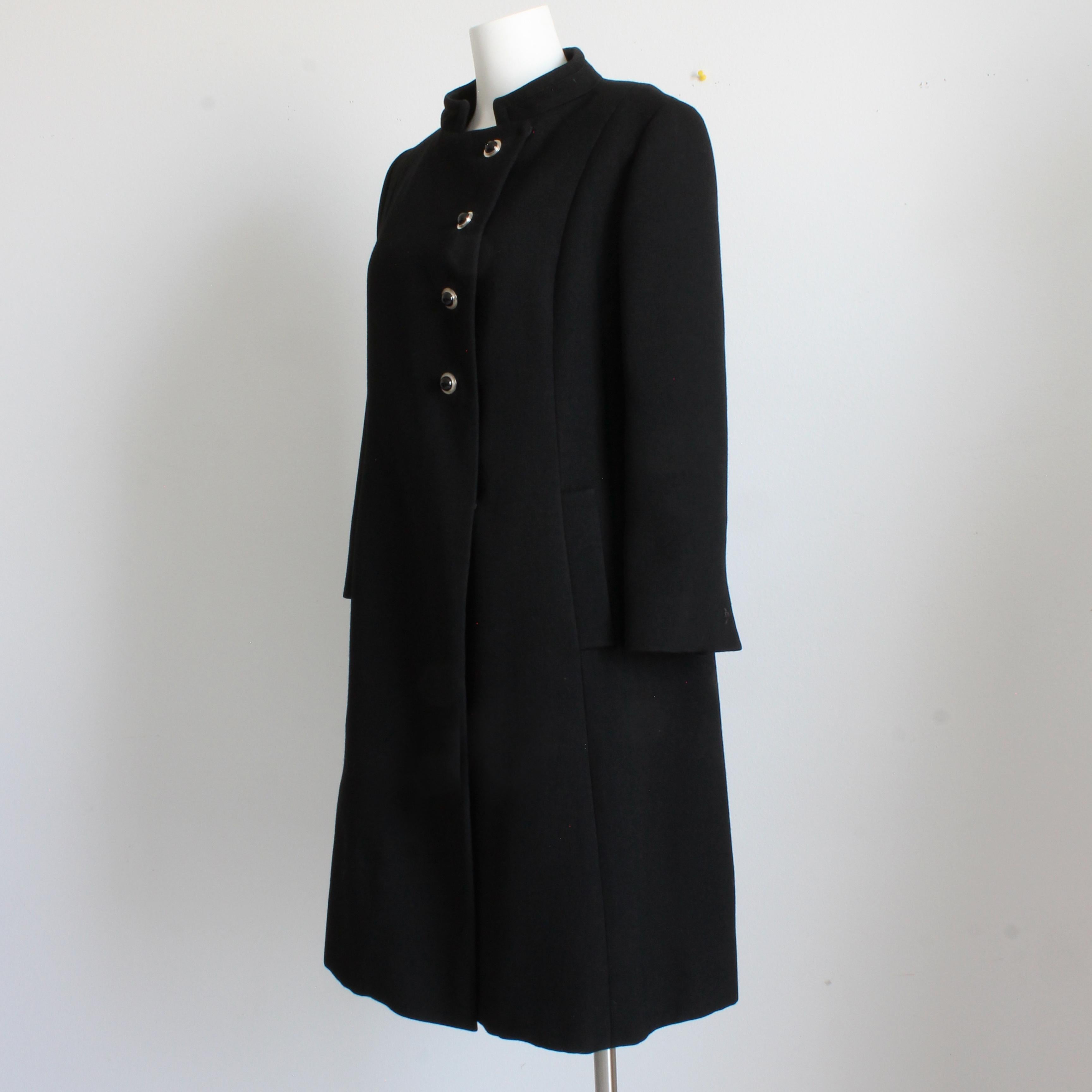 Black Wool Coat by Zelinka Matlick Vintage 1950s Tailored Military Style Collar For Sale 3